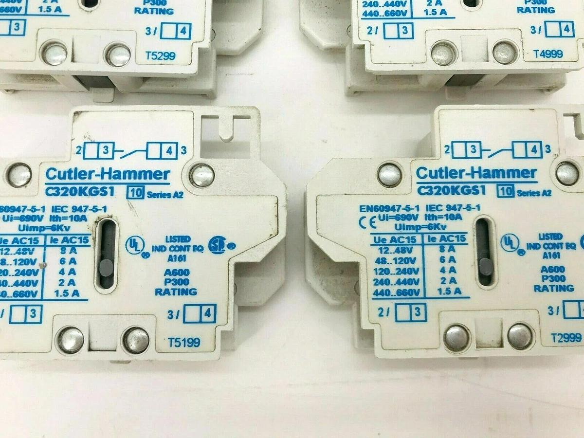 Used Lot of 4 New Cutler Hammer C320KGS1 Auxiliary Contact 1 N.O. for Freedom Series