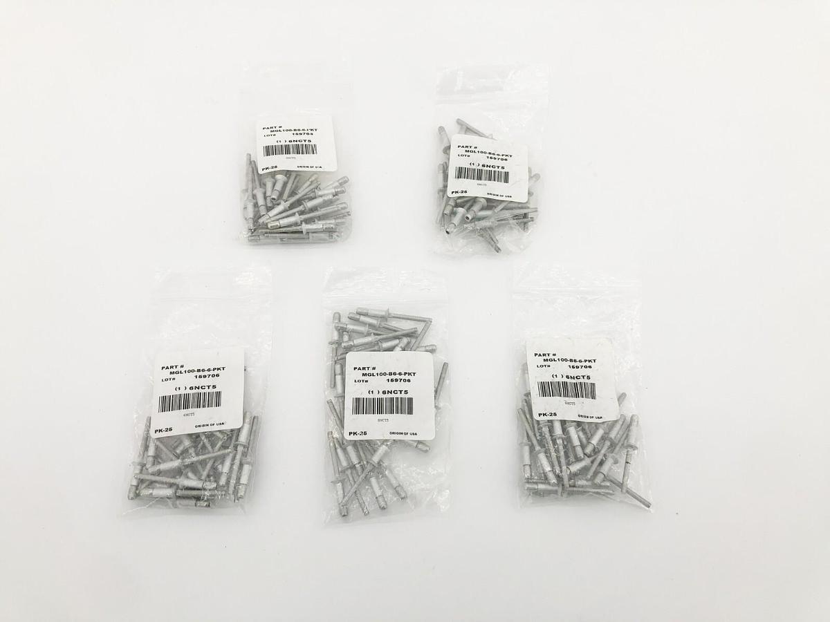 Lot of 125 MGL100-B6-6-PKT Blind Rivets 1.796" L 0.1875" Dia. 6NCT5