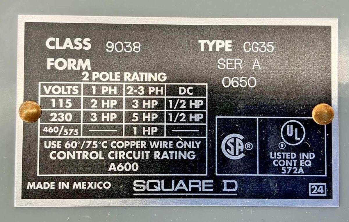 New Square D 9038CG35 Ser A Mechanical Alternator 2-Pole Closed Tank 575V