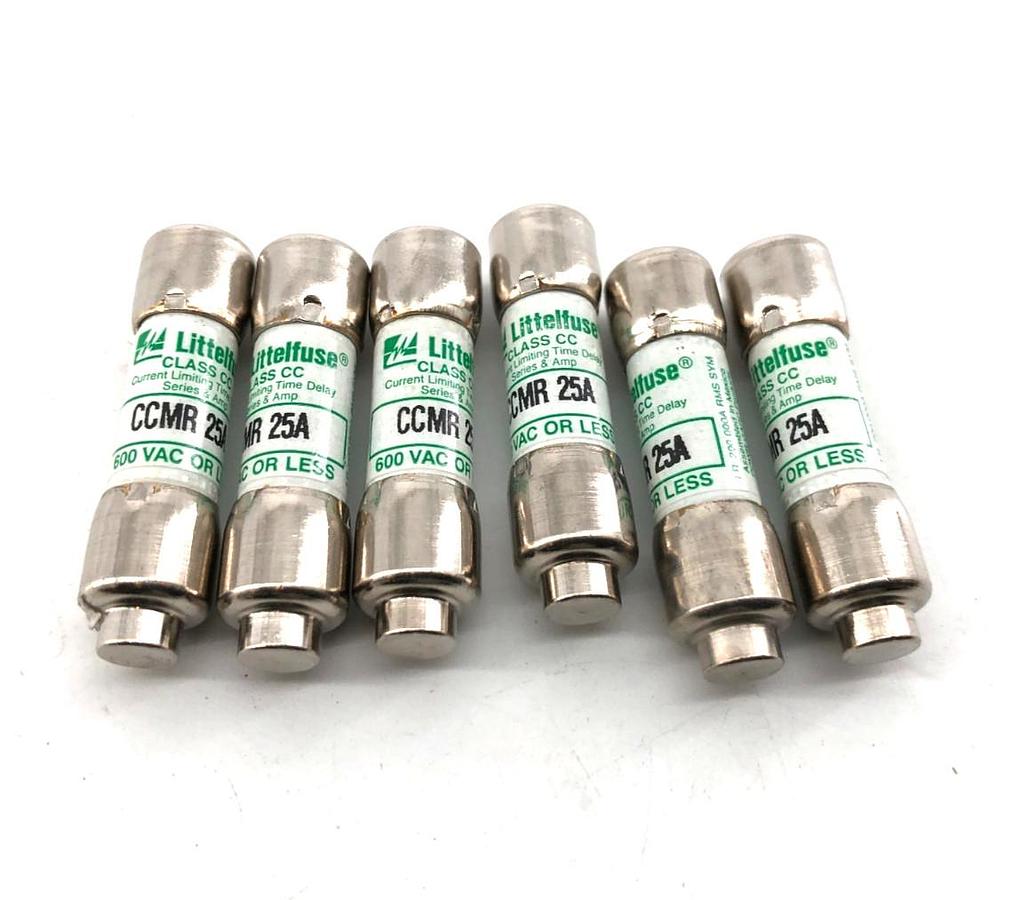 Lot of 6 New Littelfuse CCMR-25A Time Delay Fuses 25A 600VAC Class CC - No Box