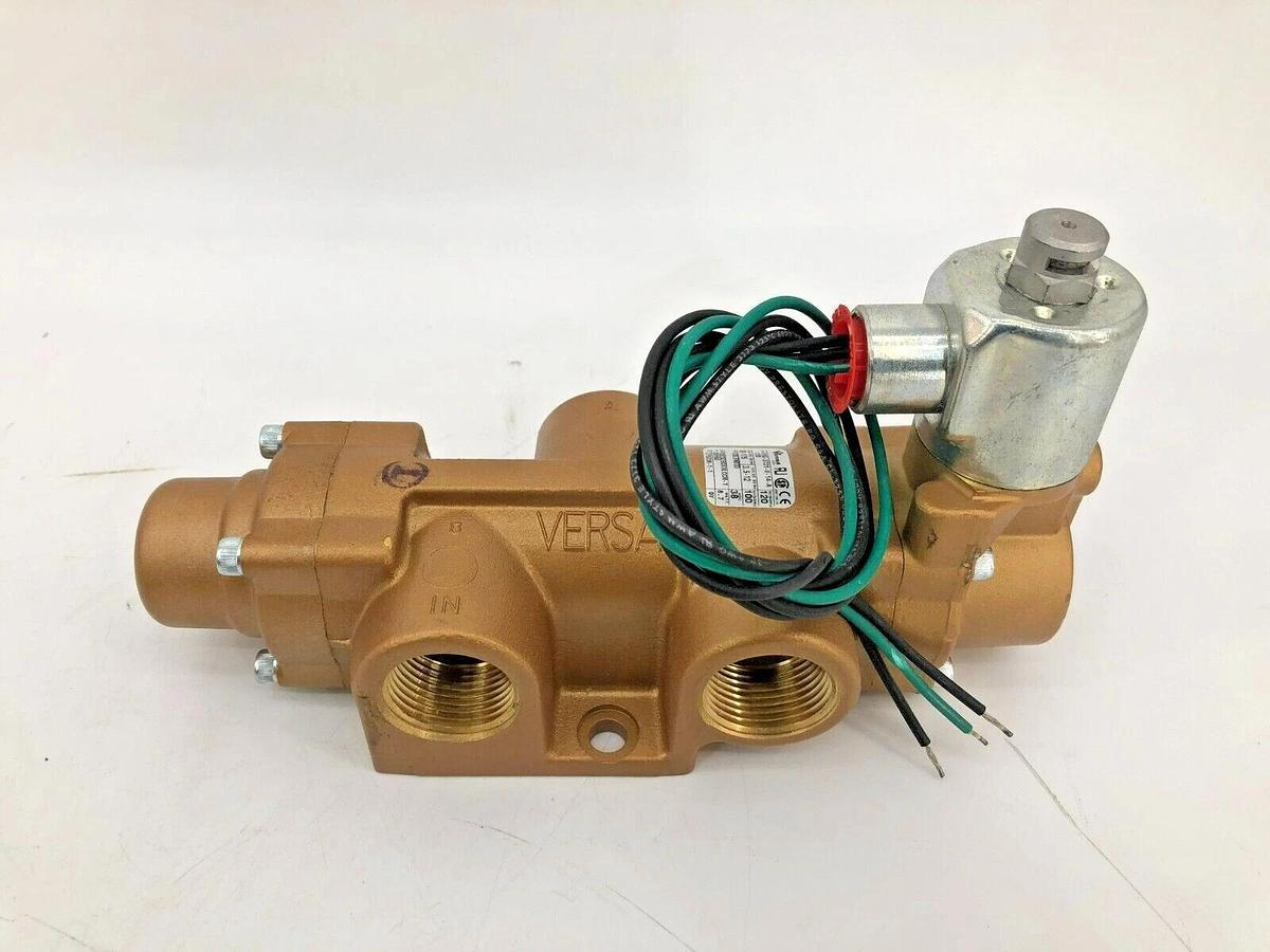 Used Versa VSG-3721-U-14-A120 3-Way Valve 120V 60HZ 1" Brass New Surplus