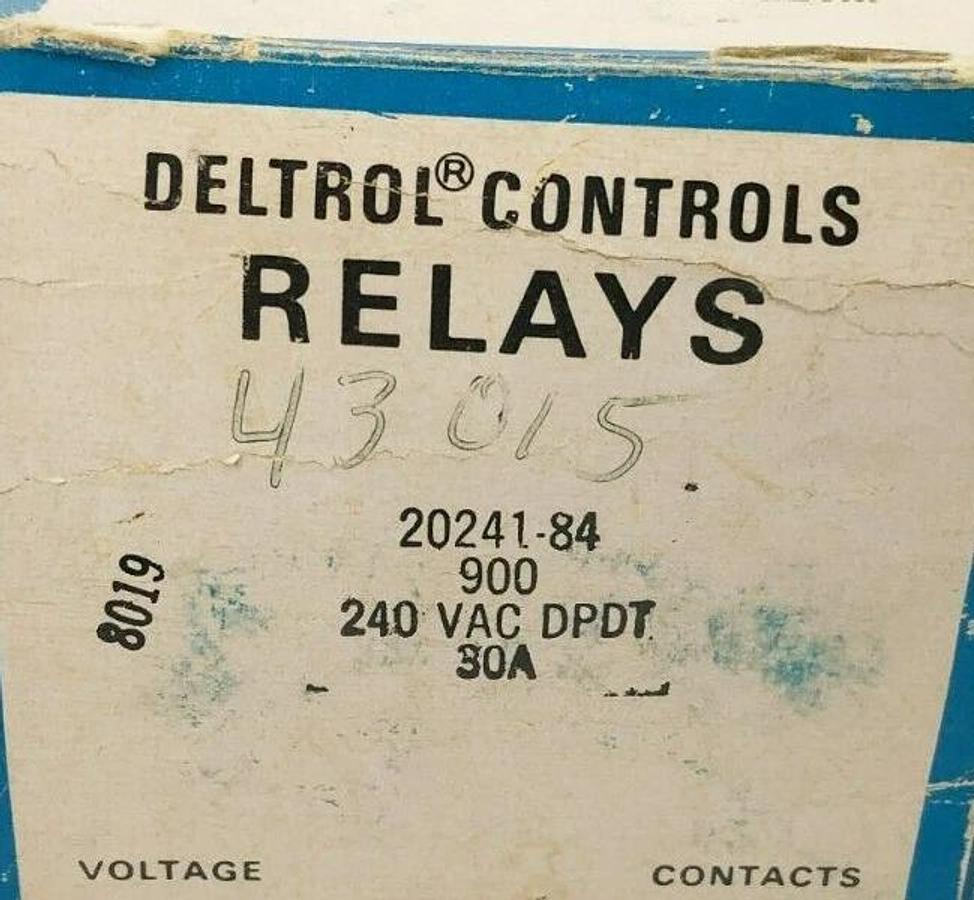 Used Deltrol Controls 20241-84 Power Relay 900 DPDT 240VAC 20A