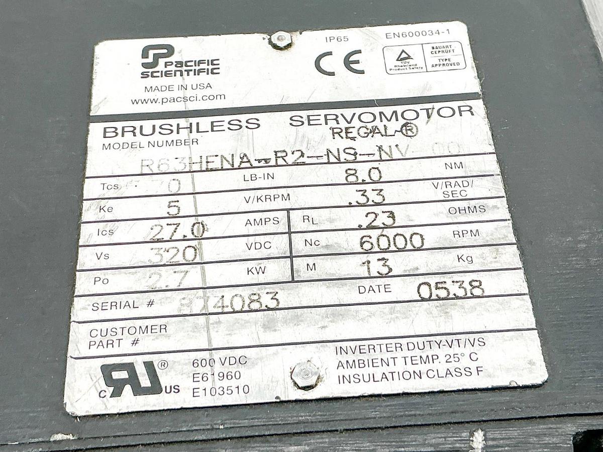 Used Pacific Scientific R63HENA-R2-NS-NV-00 Servomotor W/ Bayside PG142-010-037