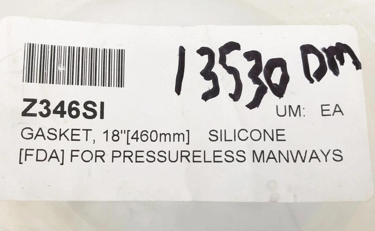 New Z346SI Silicone (FDA) Gasket for Pressureless Manways 18" 460mm