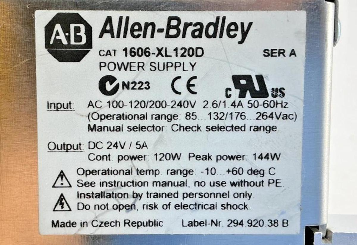 Used Allen Bradley 1606-XL120D Ser A Power Supply 24VDC Output 120/240VAC Input