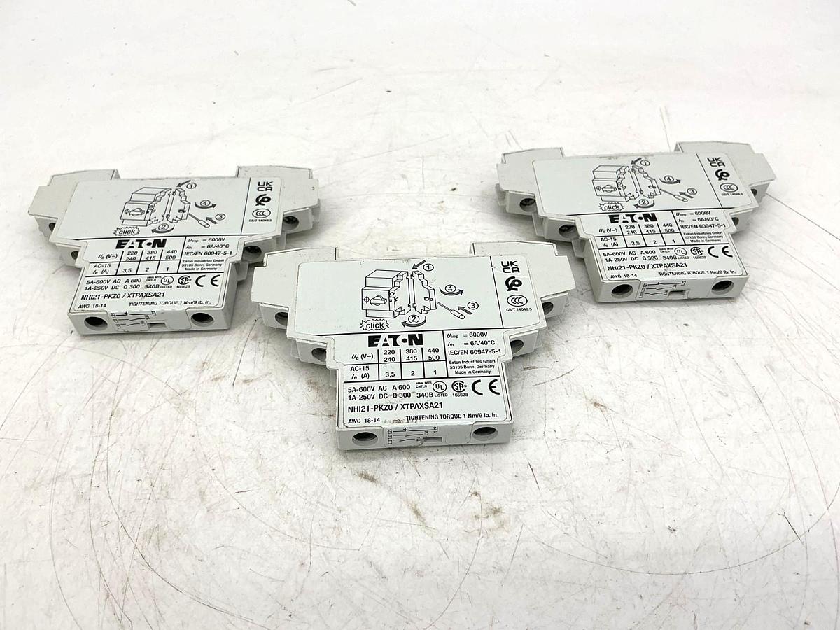 Lot of 3 New Eaton XTPAXSA21 Auxiliary Contact 2NO-1NC 3.5A 500V NHI21-PKZ0