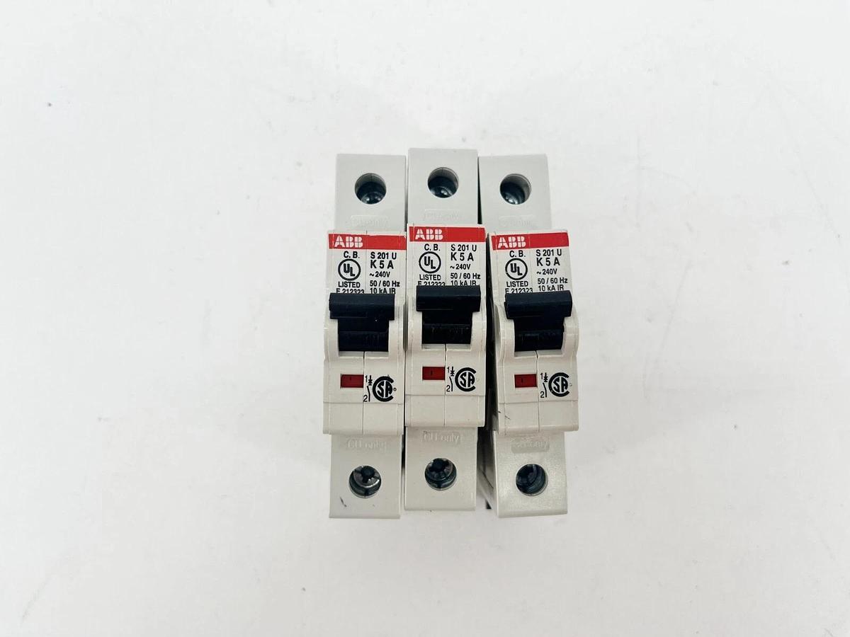 Used Lot of 3 ABB S201U-K5A Miniature Circuit Breakers 5A 240V 1P 2CDS251001R0357