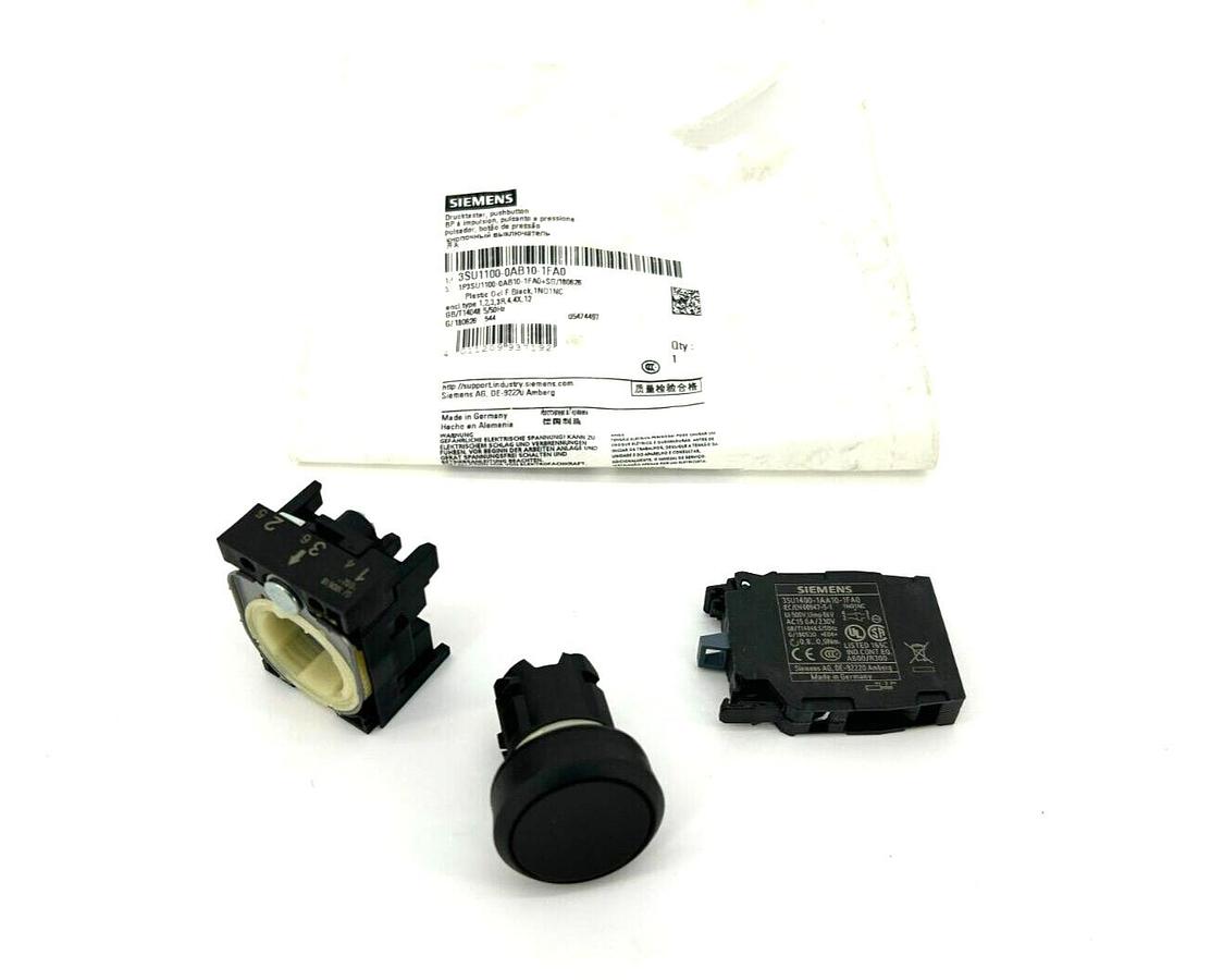 New Siemens 3SU1100-0AB10-1FA0 Push Button, 22mm, Black