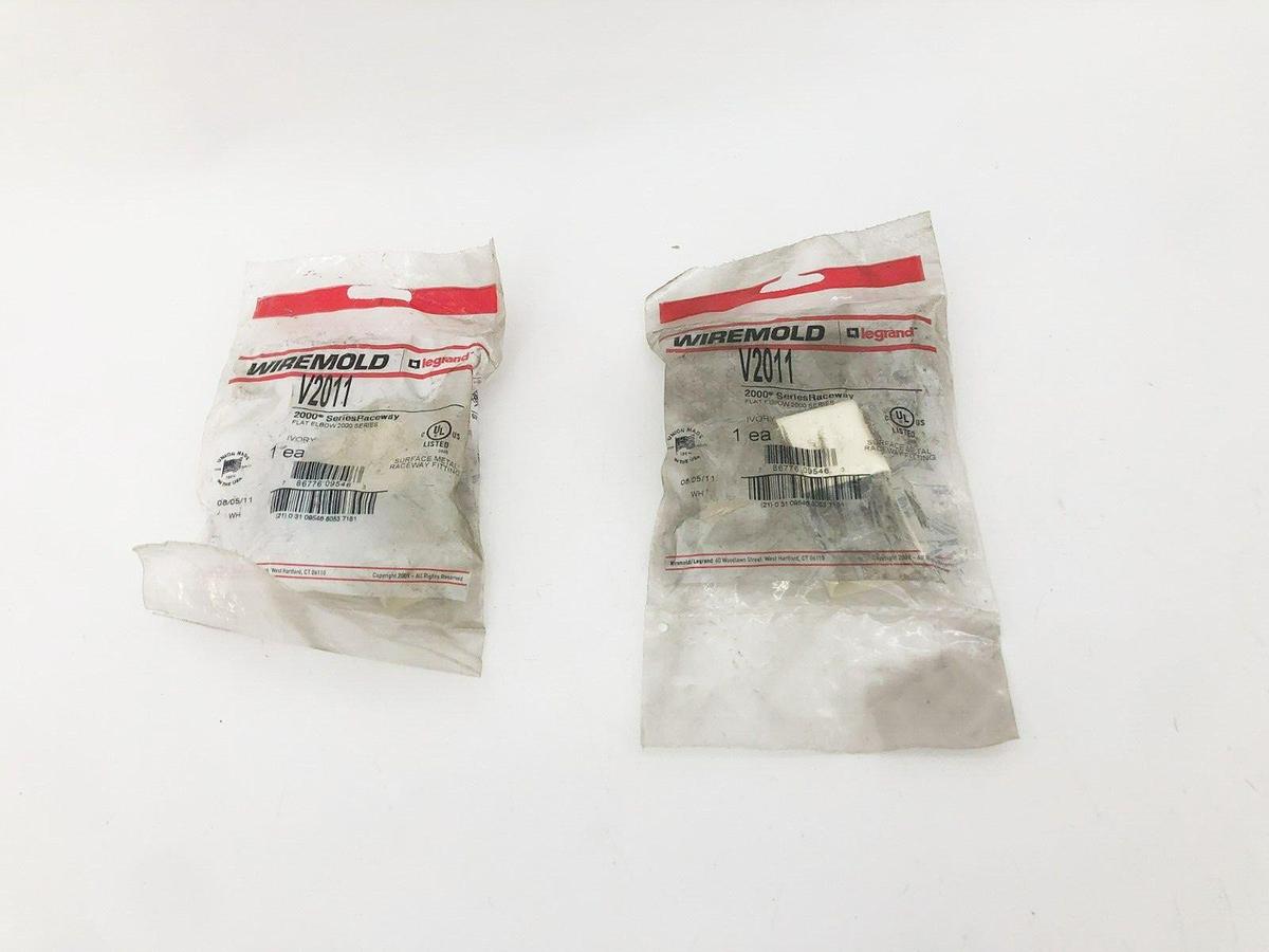 Lot of 2 New Legrand Wiremold V2011 Flat Elbow Fittings Ivory 2000 Series