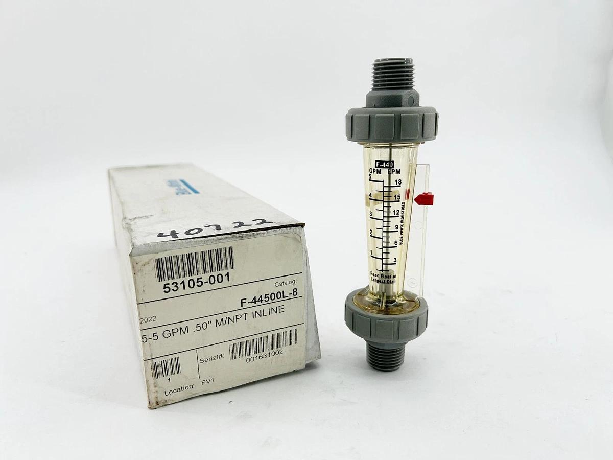 New Blue-White F-44500L-8 Flowmeter 5-5GPM 2" Scale 50" M/NPT 53105-001