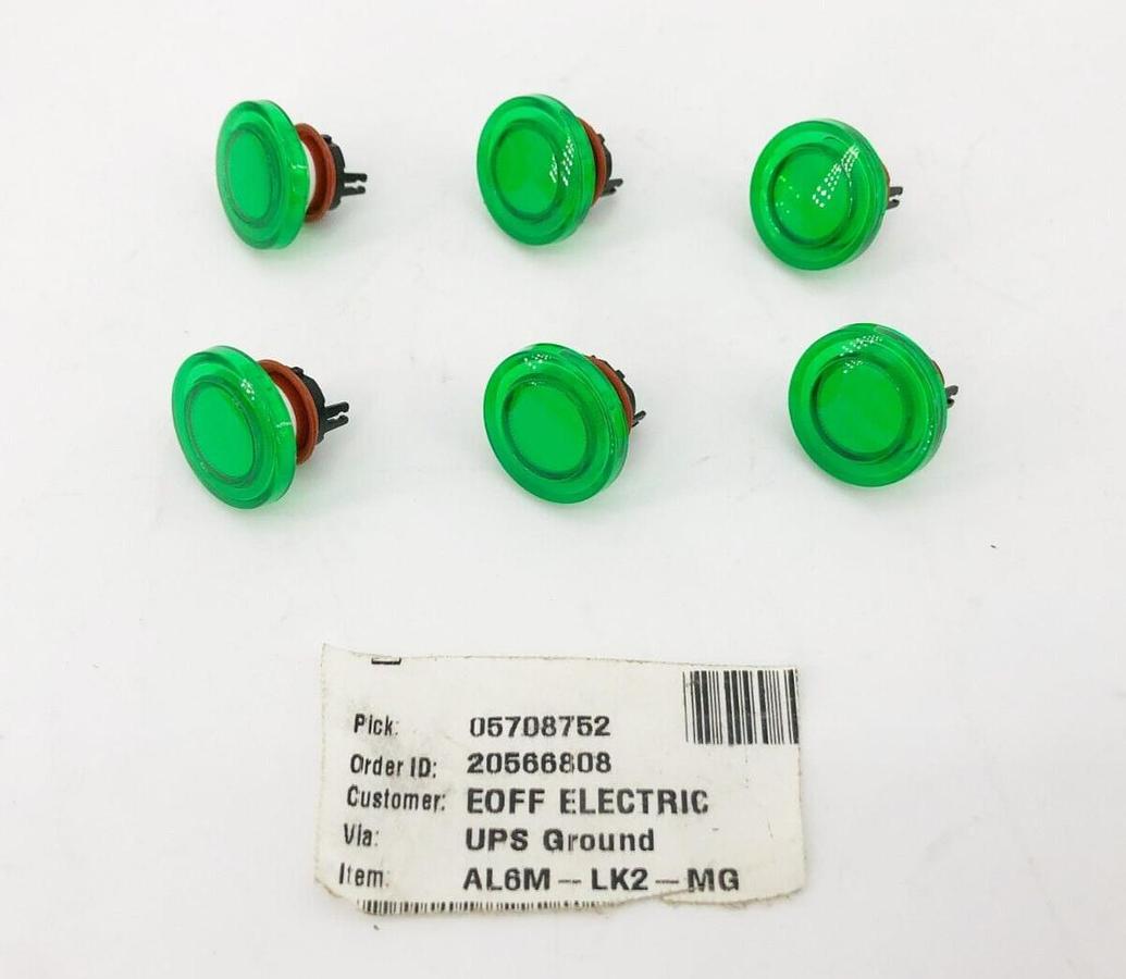 Lot of 6 New IDEC Corporation AL6M-LK2-MG Green Large Round Lenses For A6 Series