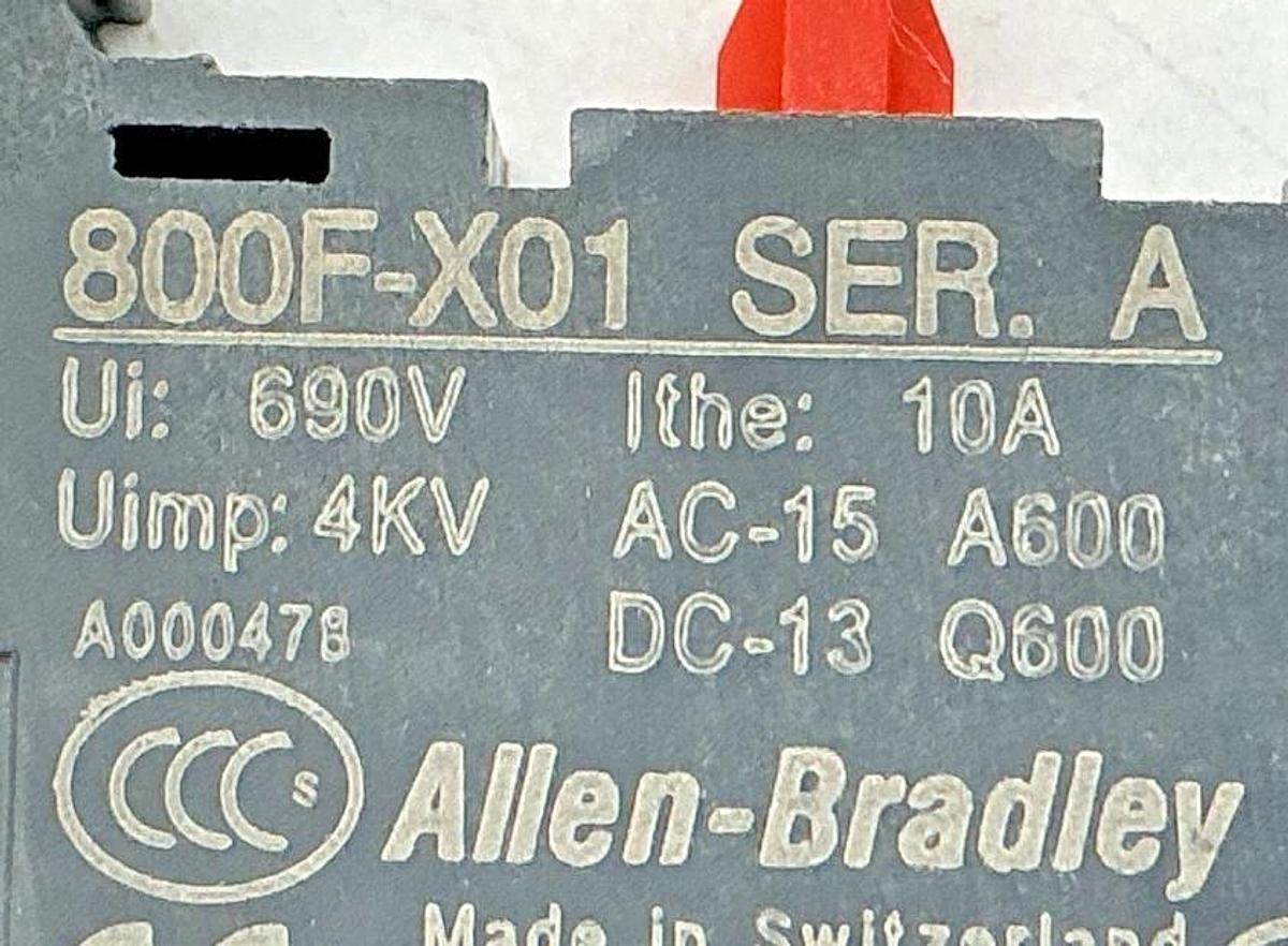 Lot of 3 New Allen Bradley 800F-X01 Ser A Contact Block / Cartridge 1NC 10A 690V