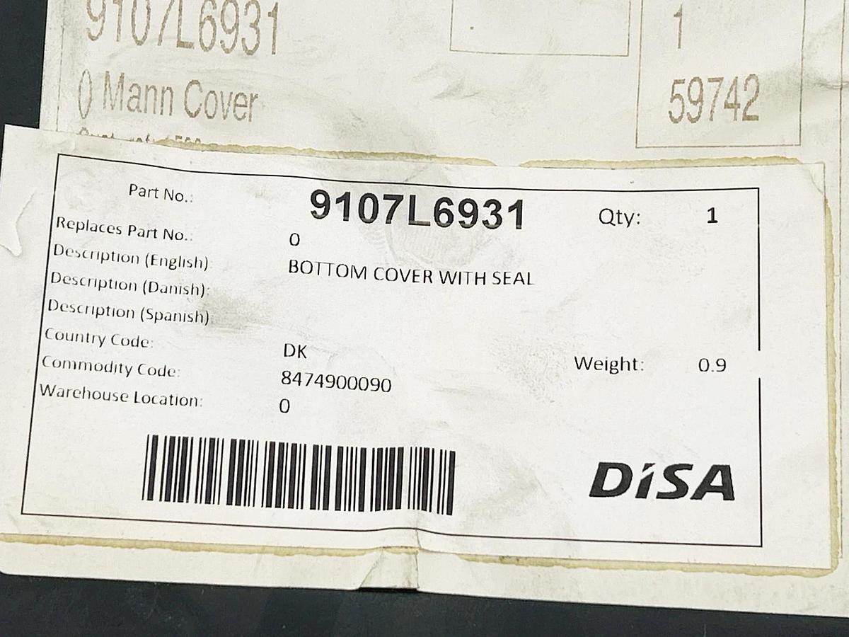 New Disa 9107L6931 Bottom Cover With Seal Mann Cover