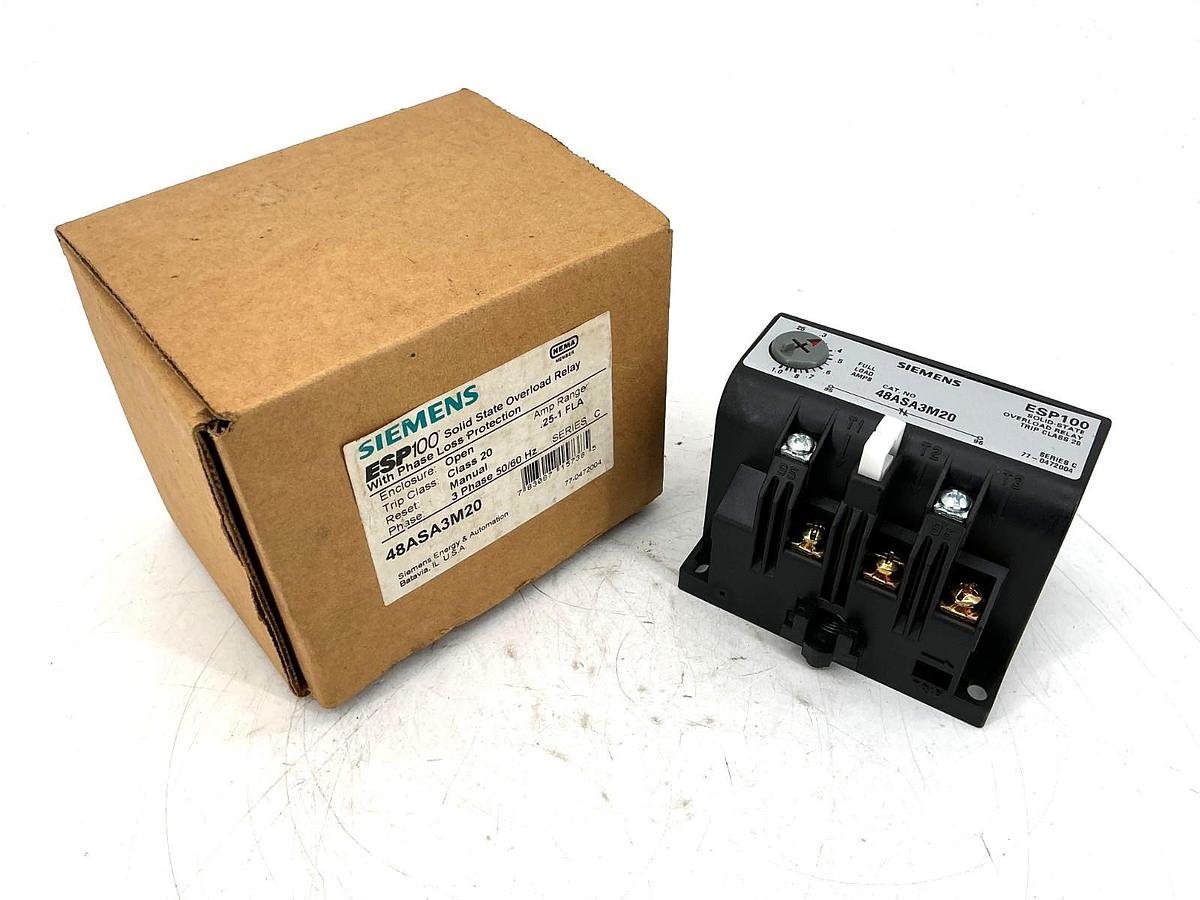 New Siemens 48ASA3M20 Ser C Overload Relay Solid State 3PH 50/60HZ 0.25-1FLA