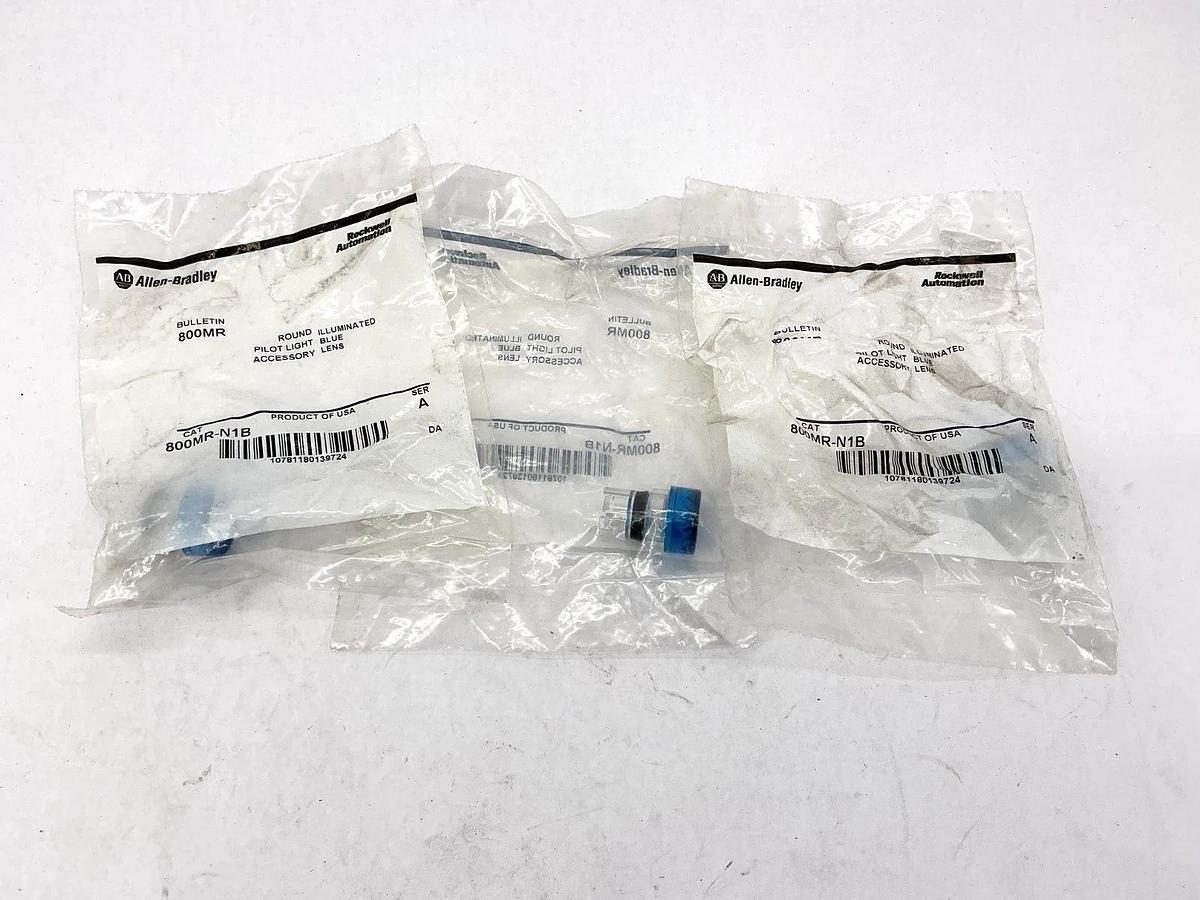 Lot of 3 New Allen Bradley 800MR-N1B Ser A Round Illumin Pilot Light Blue Lens