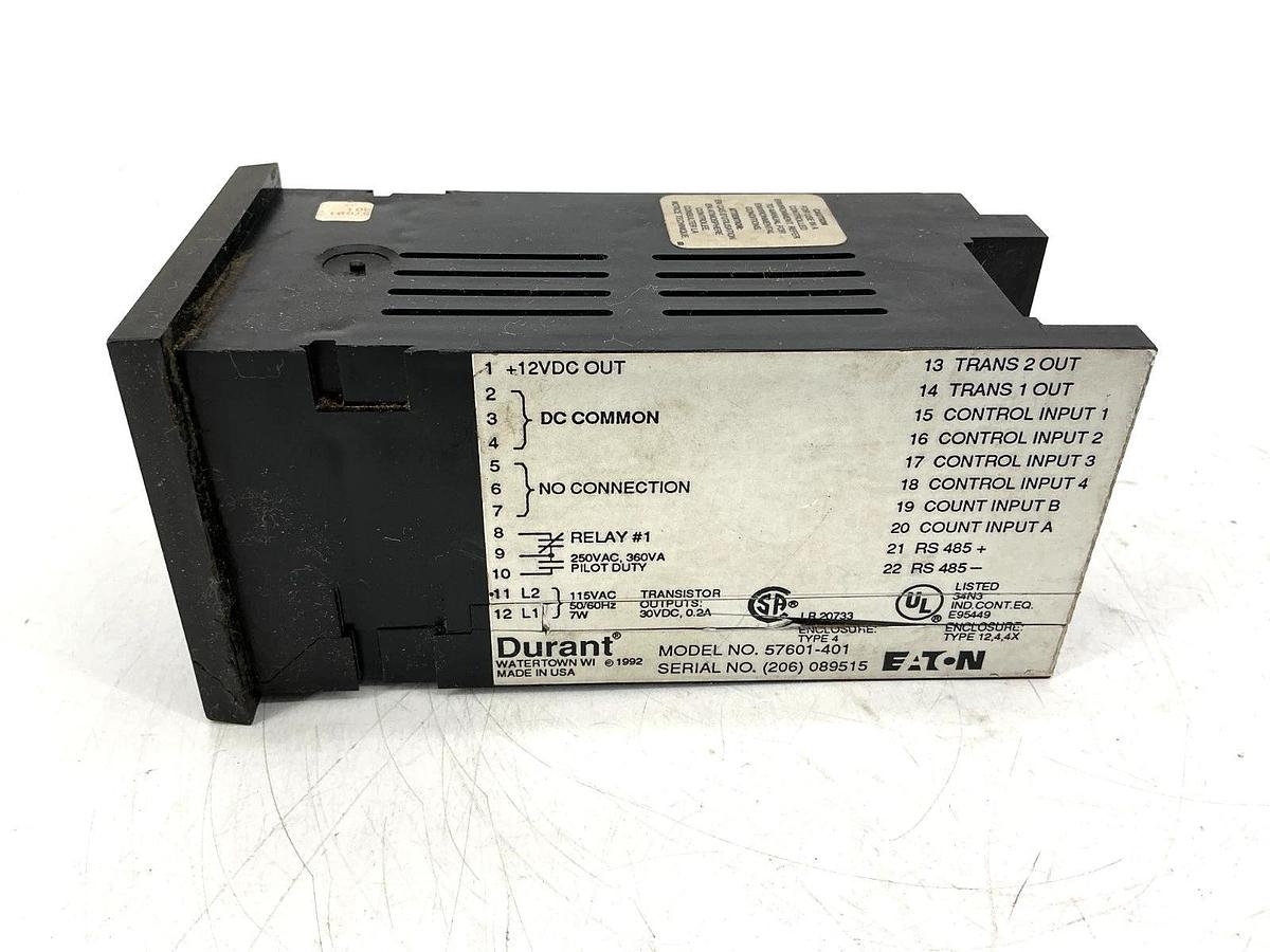 Used Eaton Durant 57601-401 Count Control Totalizer Ambassador Series 7W 115VAC 50/60