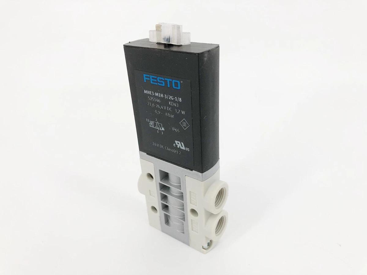 New Festo MHE3-M1H-3/2G-1/8 Solenoid Valve 21.6-26.4VDC 3.7W 525146 - No Box