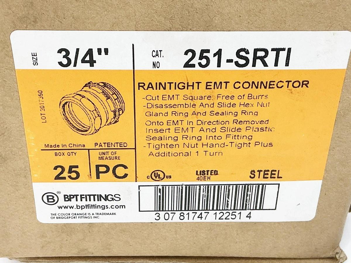 New Box of 25 BPT Fittings 251-SRTI Raintight EMT Connector 3/4"