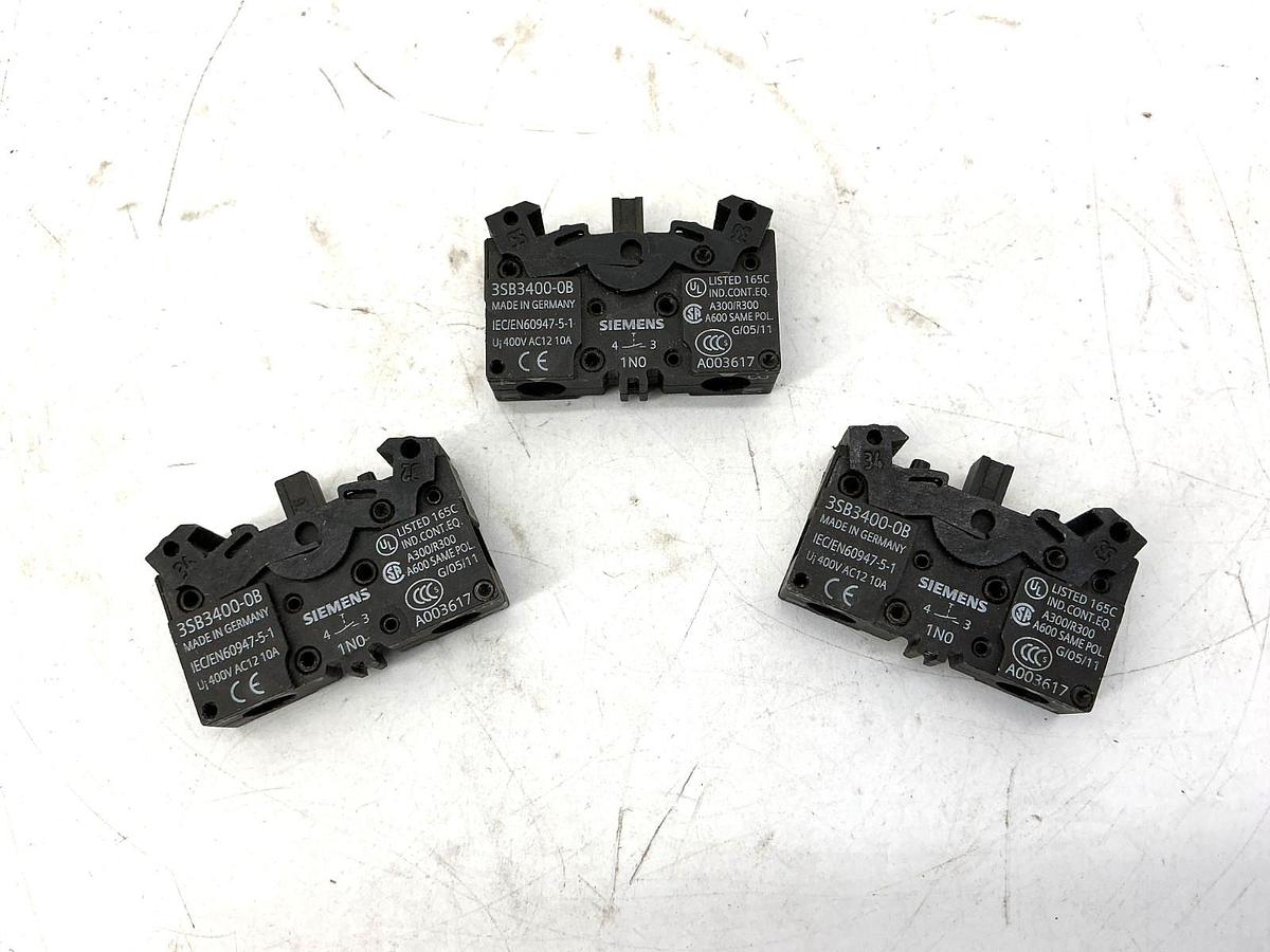 Used Lot of 3 Siemens 3SB3400-0B Contact Block Black 1NO 10A 400V