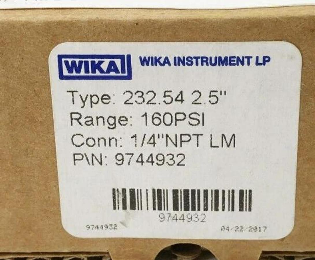 New Wika 9744932 Gauge Type 232.54 2.5" 160psi 1/4" NPT Lower