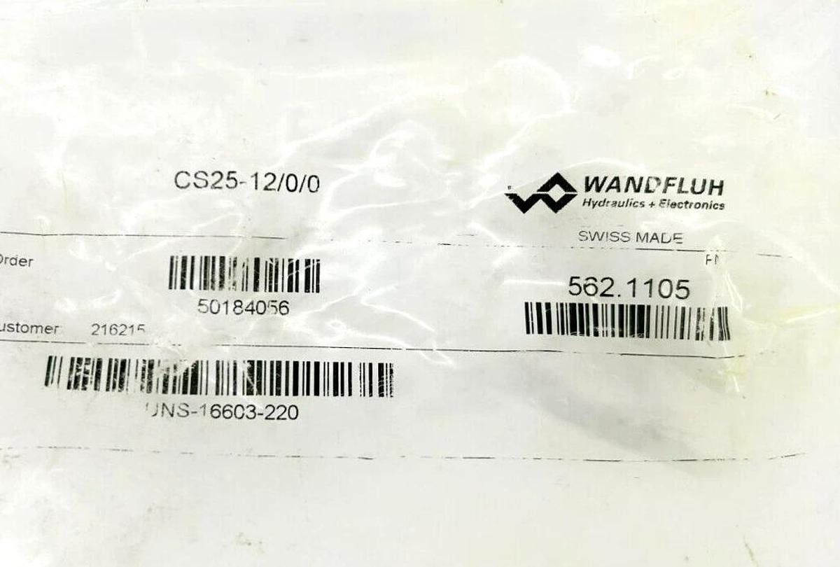 New Wandfluh 562.1105 2-Way Slip-In Cartridge Valve CS25-12/0/0, UNS-16603-220