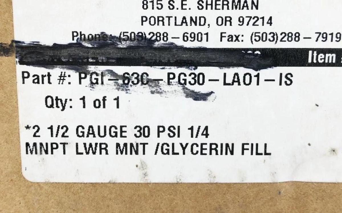 New Swagelok PGI-63C-PG30-LAO1-IS Gauge 2-1/2" 30psi 1/4" NPT LM Glycerin Fill