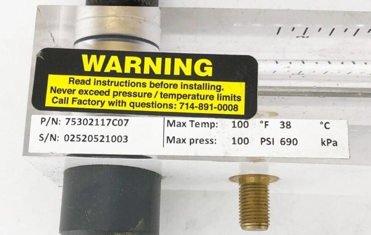 Used King 75302117C07 Flow Meter 1/2" F Port 100 PSI Max