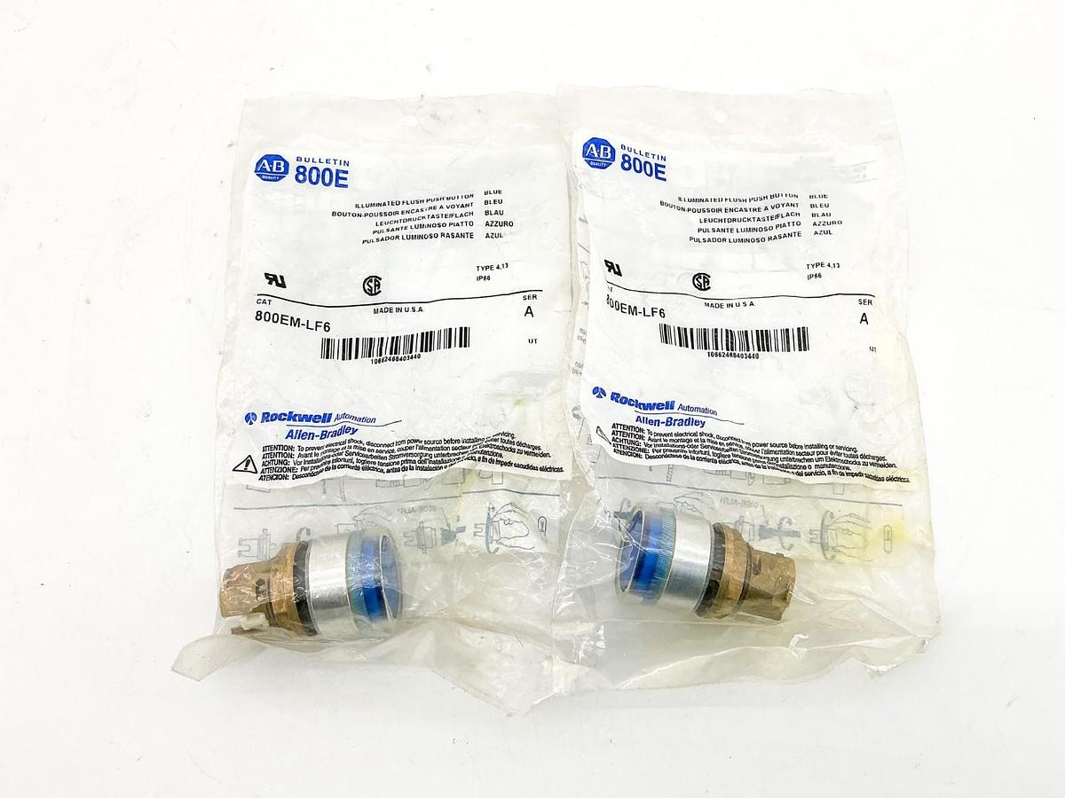 New Lot of 2 Allen Bradley 800EM-LF6 Illuminated Flush Push Button Blue Ser.A