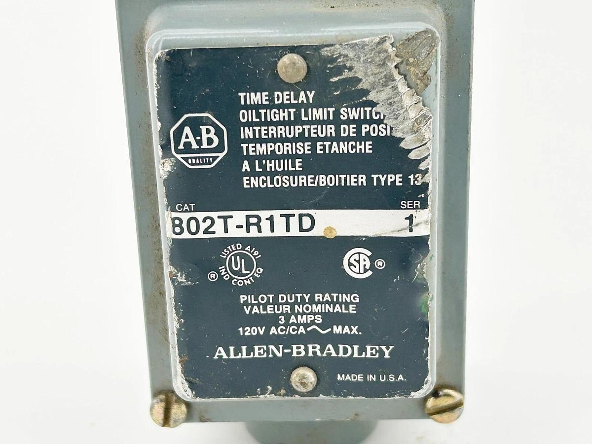 Used Allen Bradley 802T-R1TD Limit Switch 3A 120V W/Time Delay Spring Return