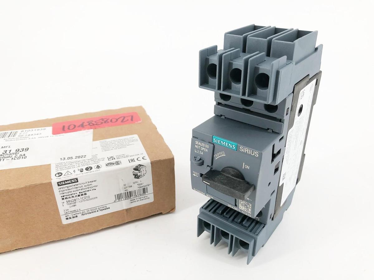 New Siemens 3RV2811-1CD10 Circuit Breaker 690VAC 3 Pole 2.5A