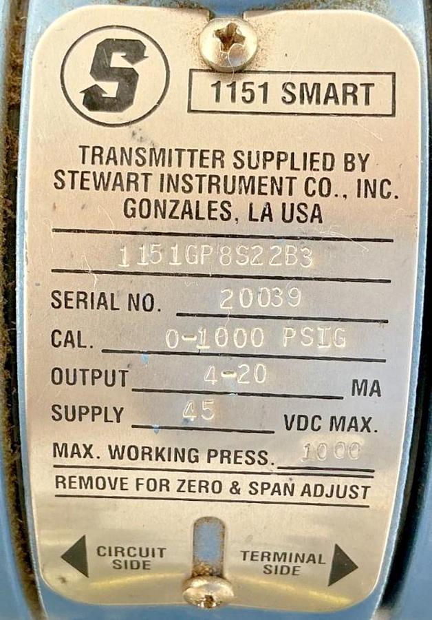 Used Stewart Rosemount 1151GP8S22B3 1151-Smart Pressure Transmitter 1000PSIG 45VDC