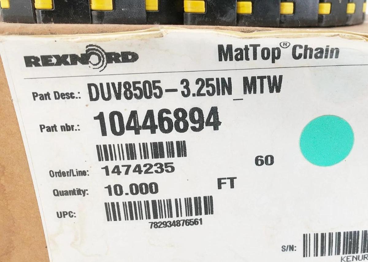 New Rexnord DUV8505-3.25IN-MTW MatTop Chain 10446894 10 FT