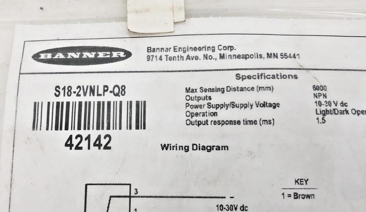 New Banner Engineering S18-2VNLP-Q8 Proximity Sensor 10-30VDC 6m Range