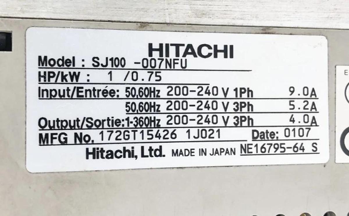 Used Hitachi SJ100-007NFU Inverter VFD 1HP 3PH (For Parts Only)