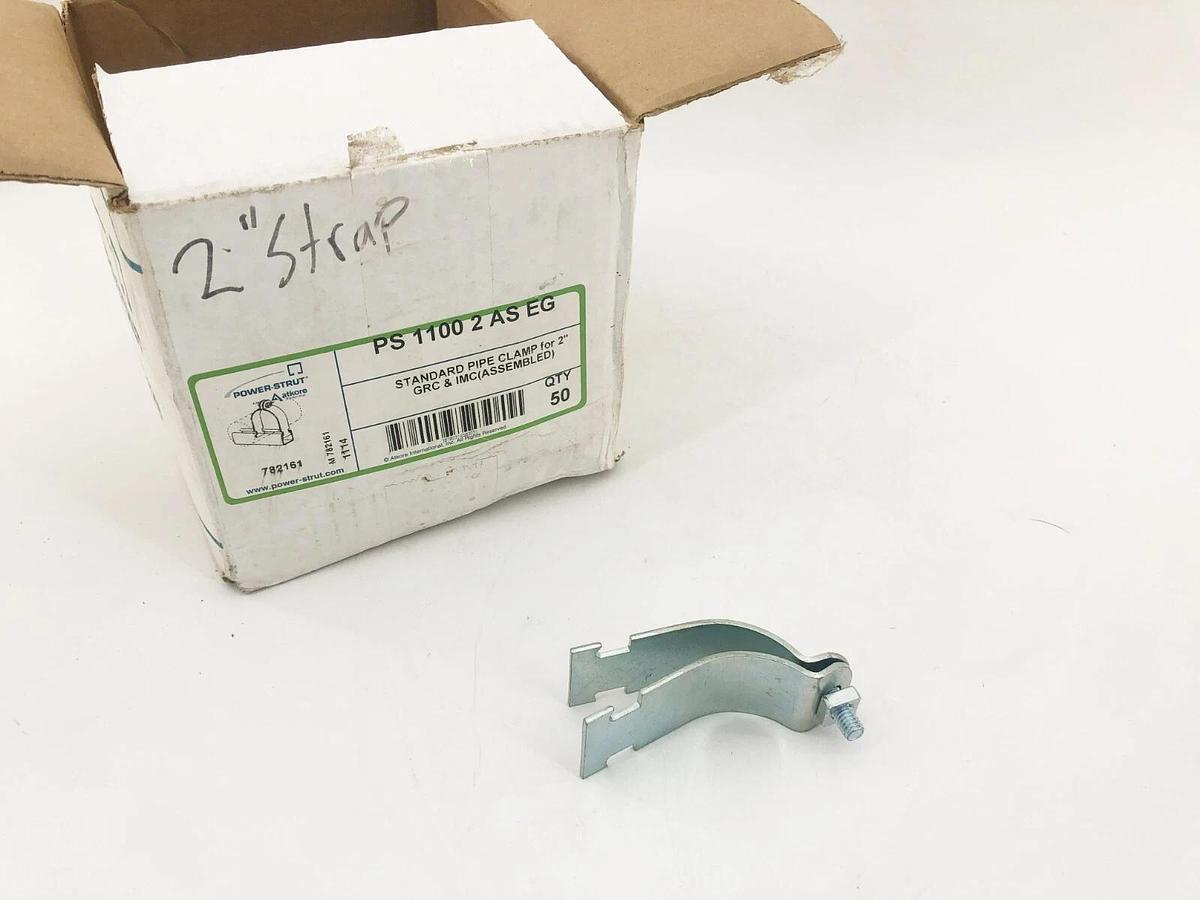 Box of 50 New Power-Strut PS-1100-2-AS-EG Conduit Clamps 2" 782161