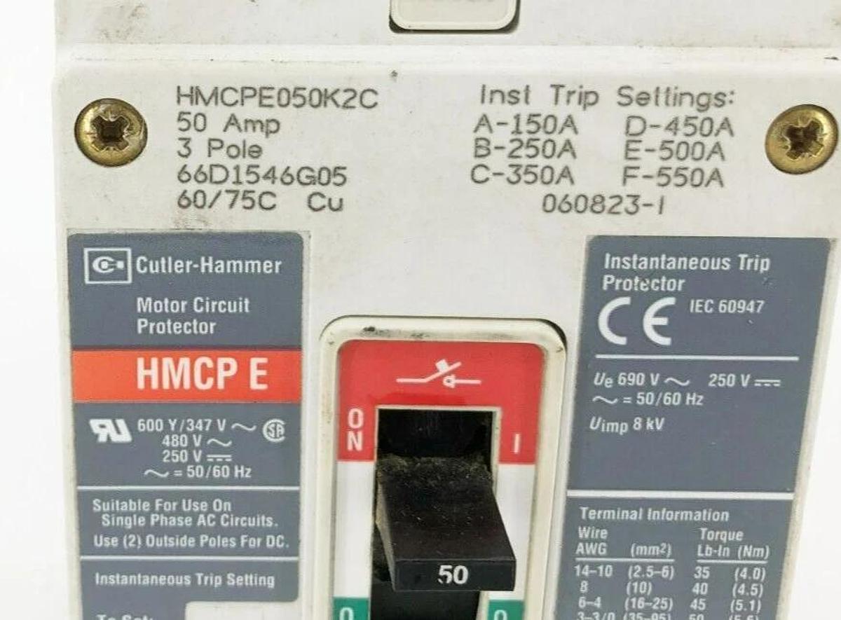 Used Cutler Hammer HMCPE050K2C Motor Circuit Protector Breaker 3P 50 480V