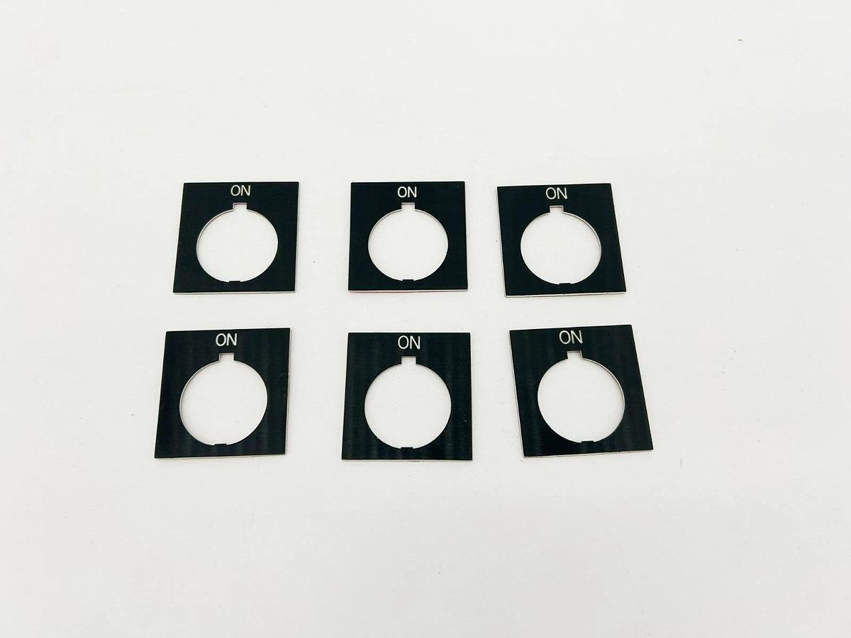 Lot of 6 New Eaton Cutler Hammer E34SP33 Legend Plates, Black, "ON", 30-1/2mm
