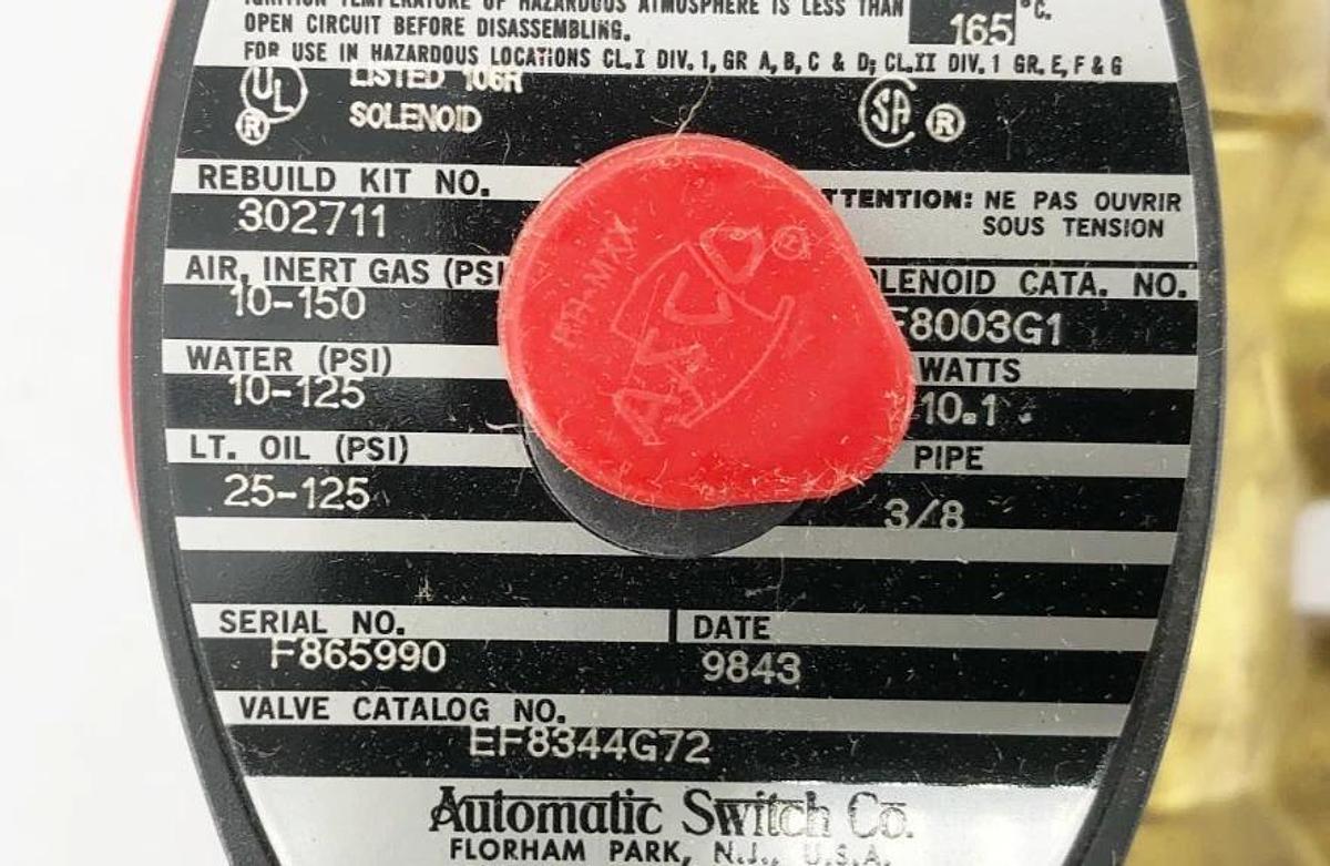 New Asco EF8344G72 110/120V Solenoid Valve Brass 4-Way 3/8" NPT