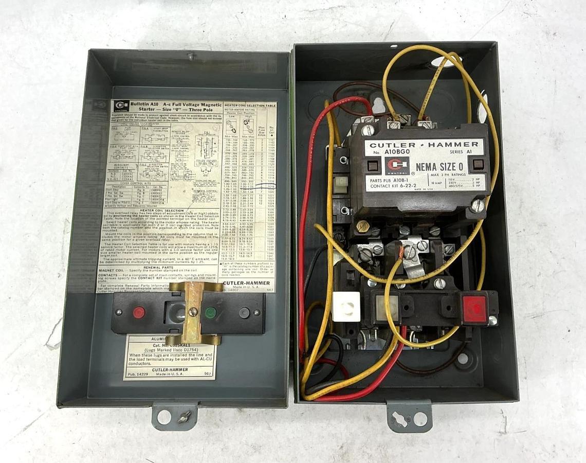 Used Cutler-Hammer C325KAL1 Enclosure w/ A10BG0 Ser A1 Starter 3Ph 18A 480V 50/60HZ