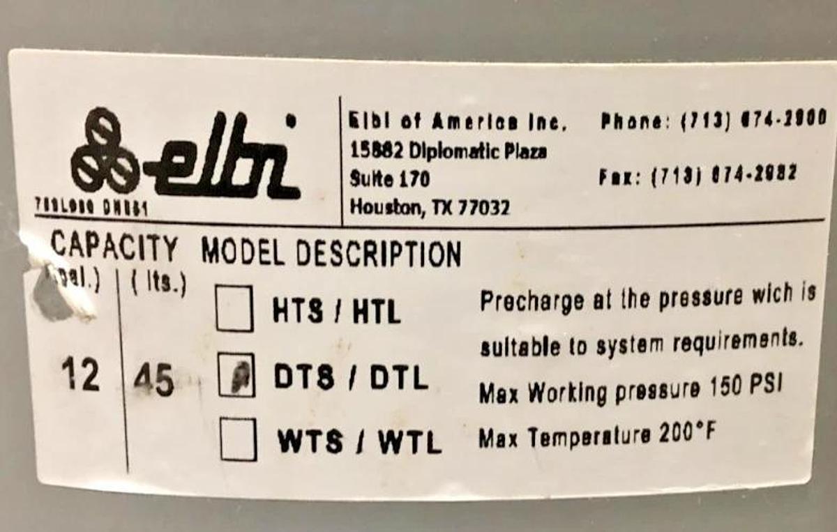 New Elbi DTS-45 ASME Thermal Expansion Tank 12 Gal. - No Box