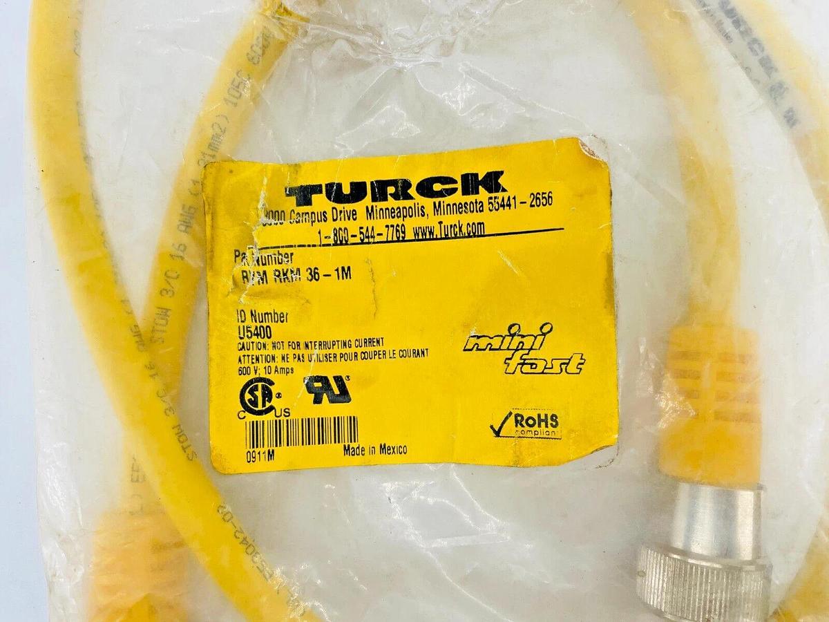 New Turck RSM RKM 36-1M Actuator and Sensor Cordset Male Female 3 Pin U5400