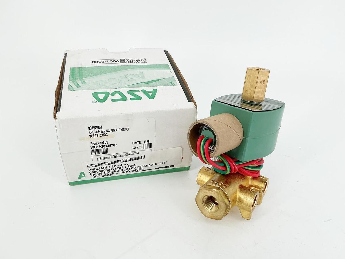 New Asco 8345G001 Solenoid Valve 100PSI 1/4" 11.6W 24VDC