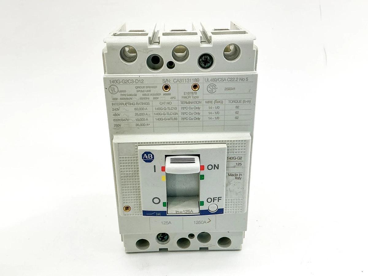 New Allen Bradley 140G-G2C3-D12 Molded Case Circuit Breaker 600Y/347V 125A Ser.A