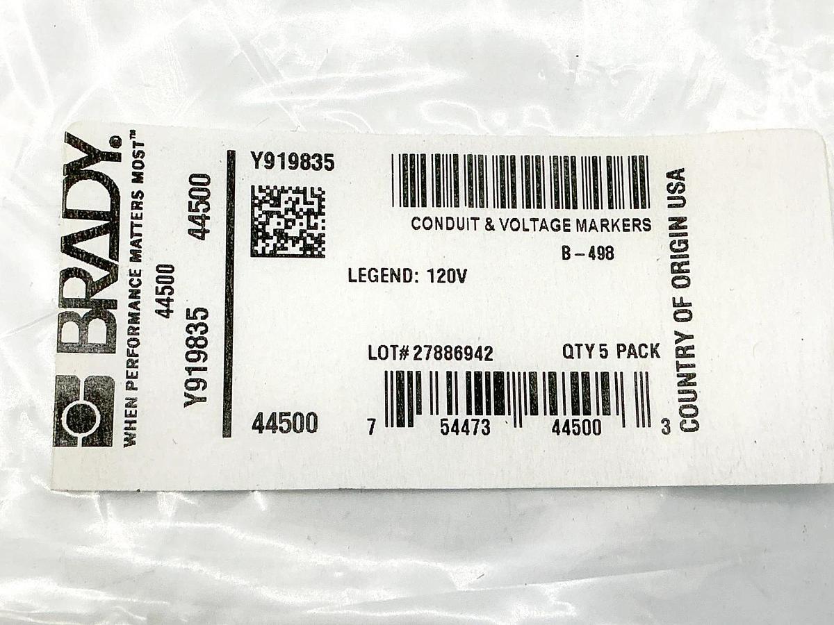 New Lot of 3 Brady 44500 Conduit & Voltage Markers 120 Volts Y919835