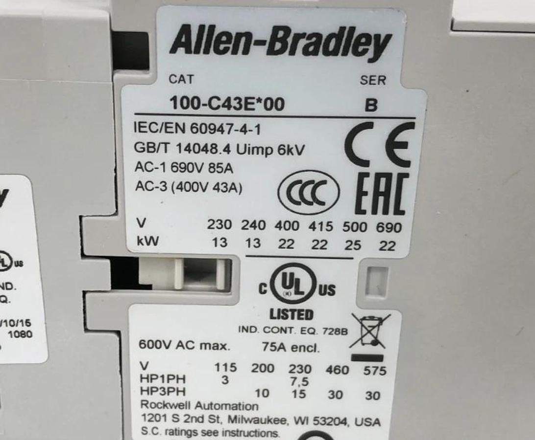 New Allen Bradley 100-C43EJ01 Ser. B Contactor 24VDC 3NO Main Poles 1NC Aux