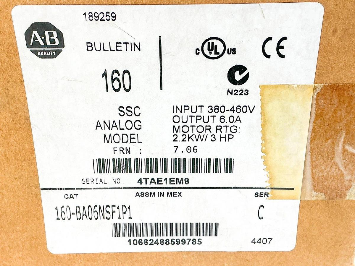 New Allen Bradley 160-BA06NSF1P1 SSC Analog Module 460V 6A 2.2KW 3HP Ser.C