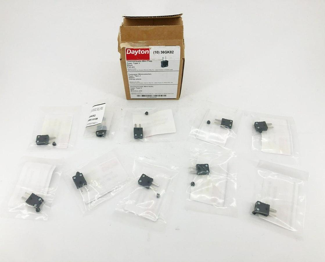 Lot of 10 New Dayton 36GK82 Mini Thermocouple Plugs Type J Black Flat Pin