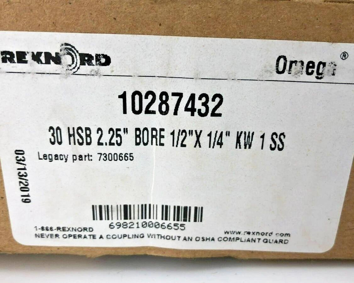 New Rexnord 10287432 Coupling Hub, 30 HSB 2.25" BORE 1/2" X 1/4" KW 1 SS 7300665
