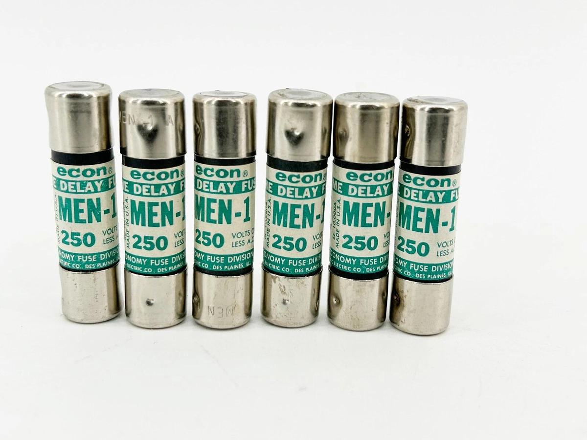 New Lot of 6 Econ MEN-1 Time Delay Dual Element Fuse 1A 250VAC