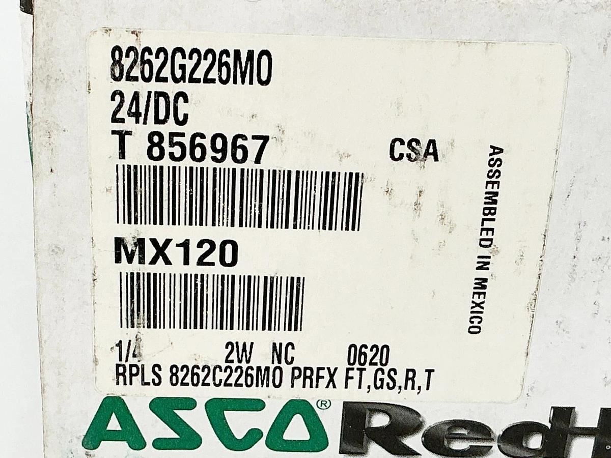 New Asco 8262G226MO 24VDC Solenoid Valve 25PSI 1/4" 11.6W